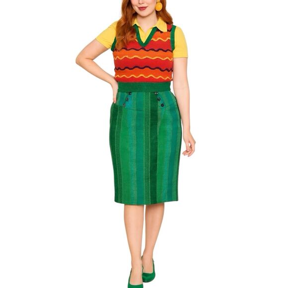 Anthropolgie Retro Tweed Pencil 0 Green Eva Franco Twee Rockabilly - Picture 2 of 8